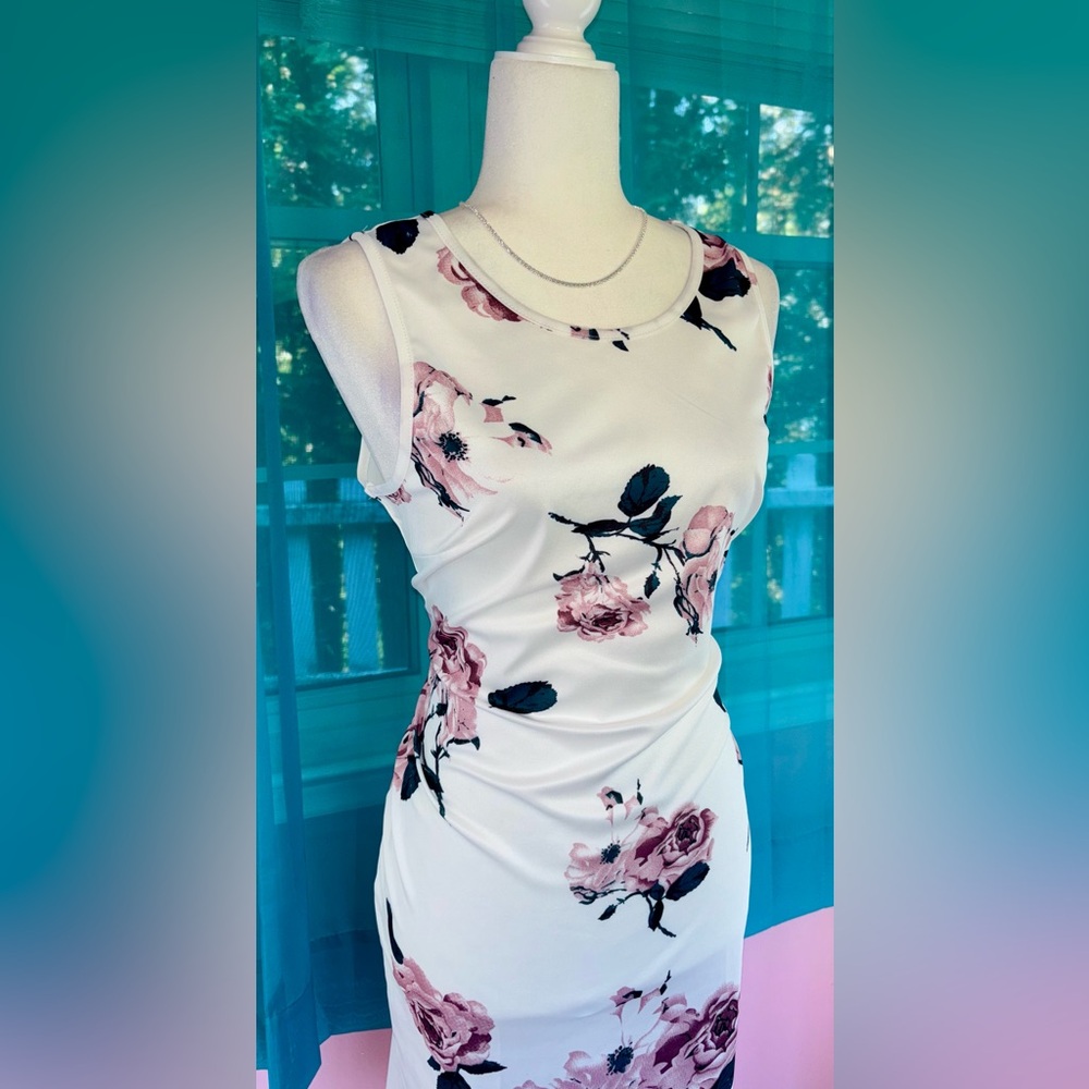 SHEIN Pink Black Floral Print Dress Size L NWOT - Picture 2 of 5